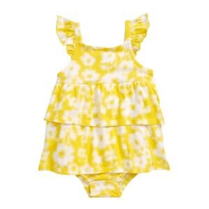 Tucker + Tate Baby Girl Yellow Vibrant Floral Cotton Ruffle Romper Size 9M